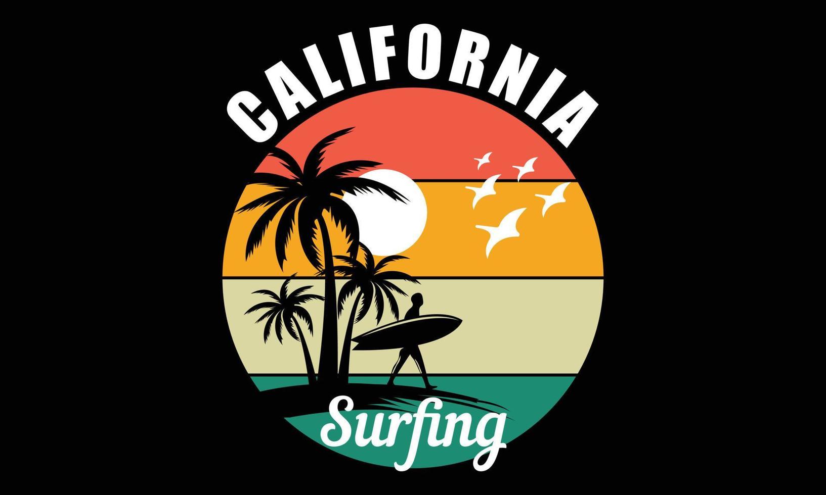 camiseta de surf tipografía california ilustración vectorial y diseño colorido. vector