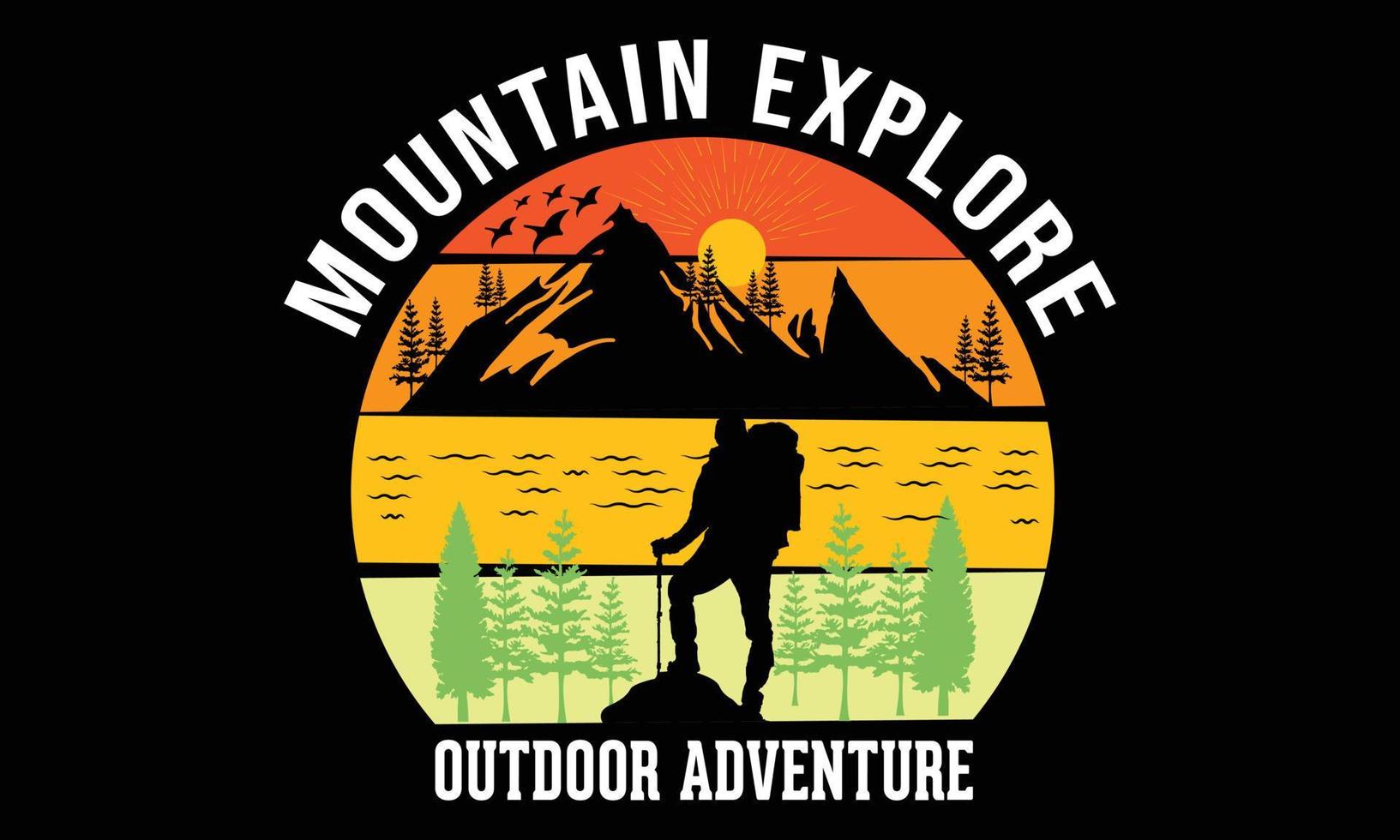 montaña explorar ilustración de vector de tipografía de aventura al aire libre y diseño colorido.