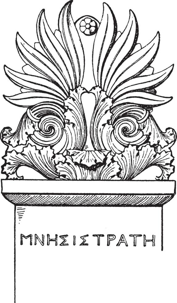 Stele-Crest is an upright tablet, vintage engraving. vector