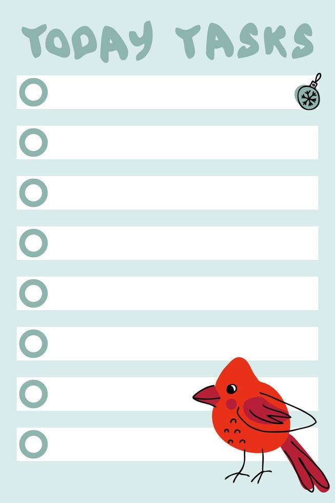 Today tasks xmas checklist template with cardinal bird. vector