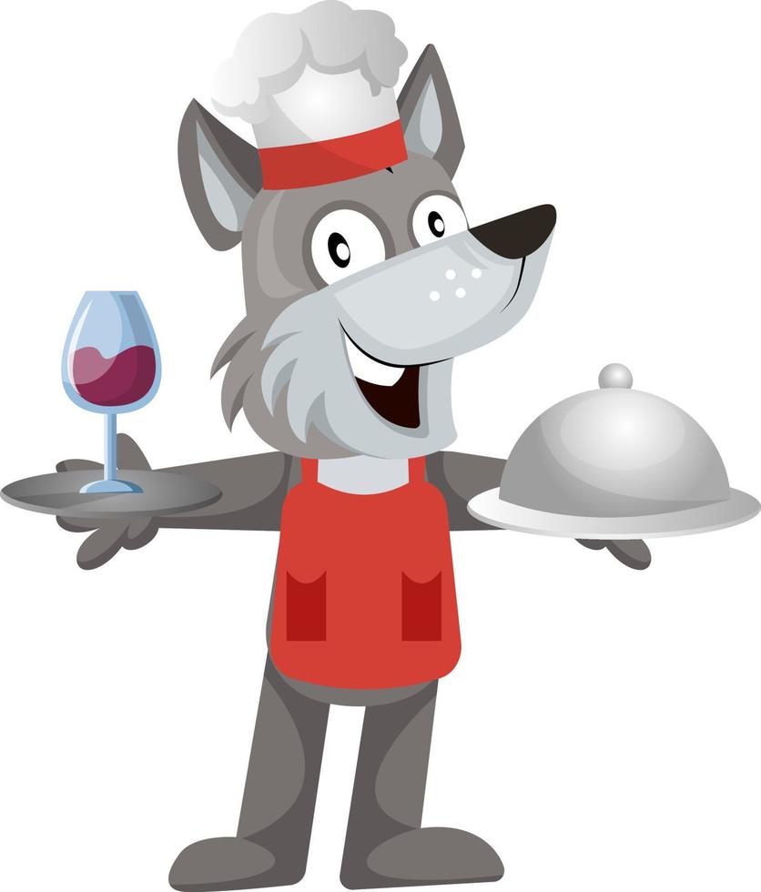 Wolf chef, illustration, vector on white background.