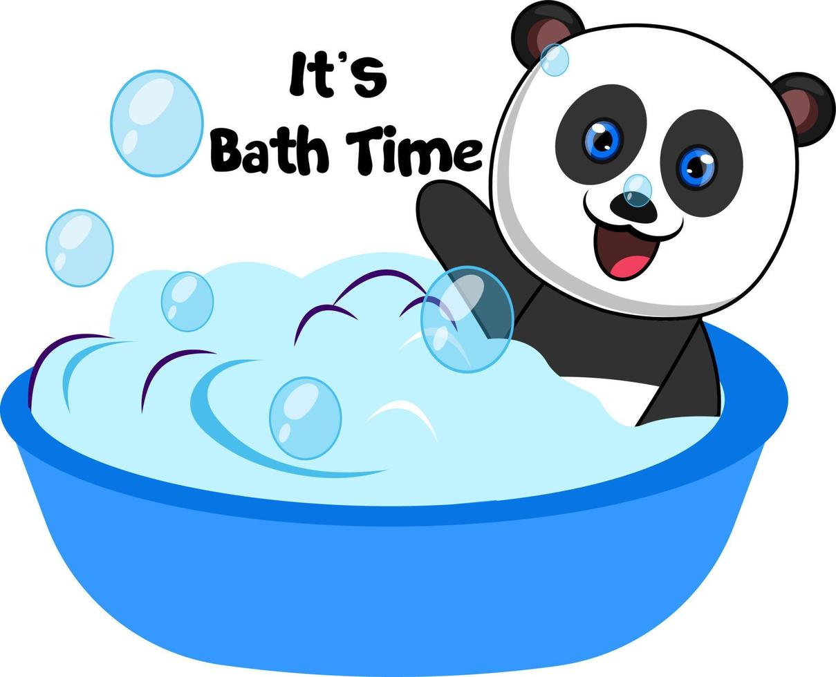Panda taking bath, illustration, vector on white background.