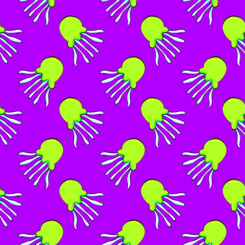 Yellow jellyfish,seamless pattern on purple background. vector
