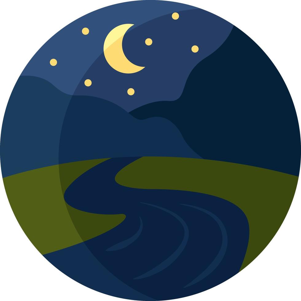 río por la noche, ilustración de icono, vector sobre fondo blanco