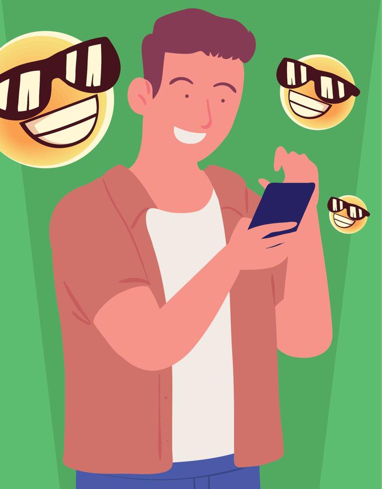 happy man with smartphone vector