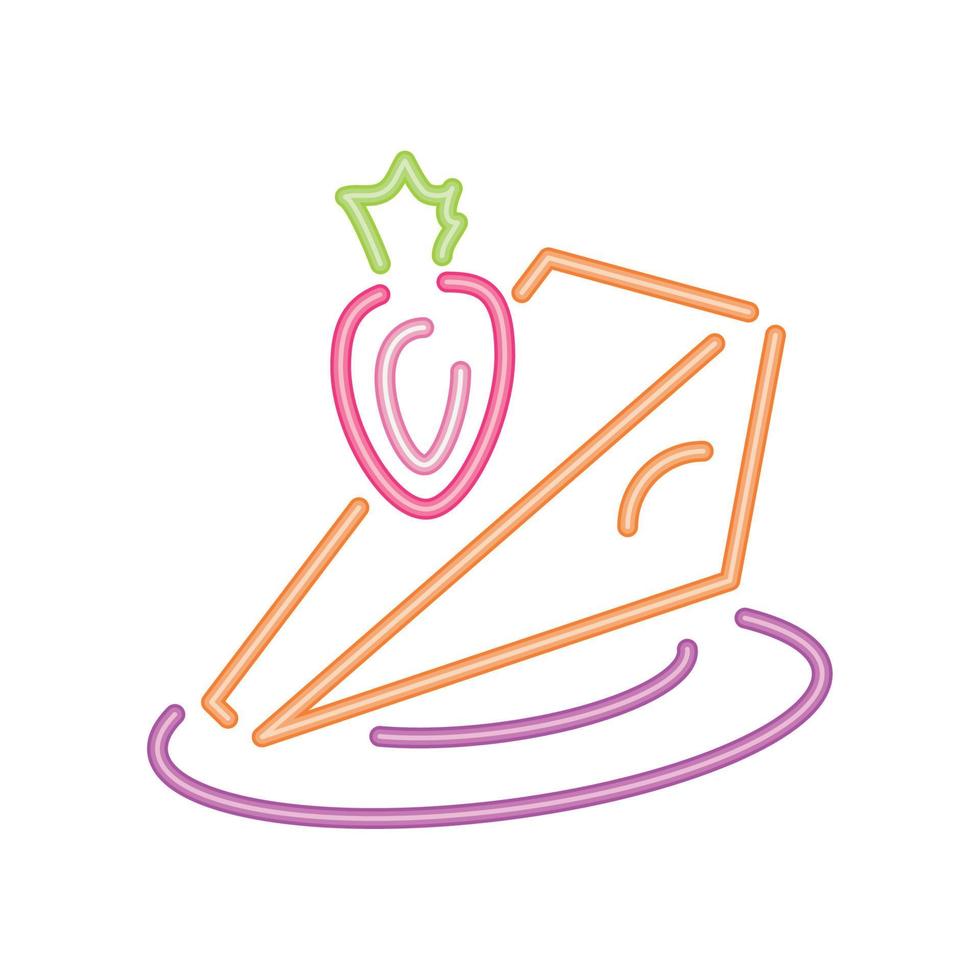 slice cake and fruit neon food vector