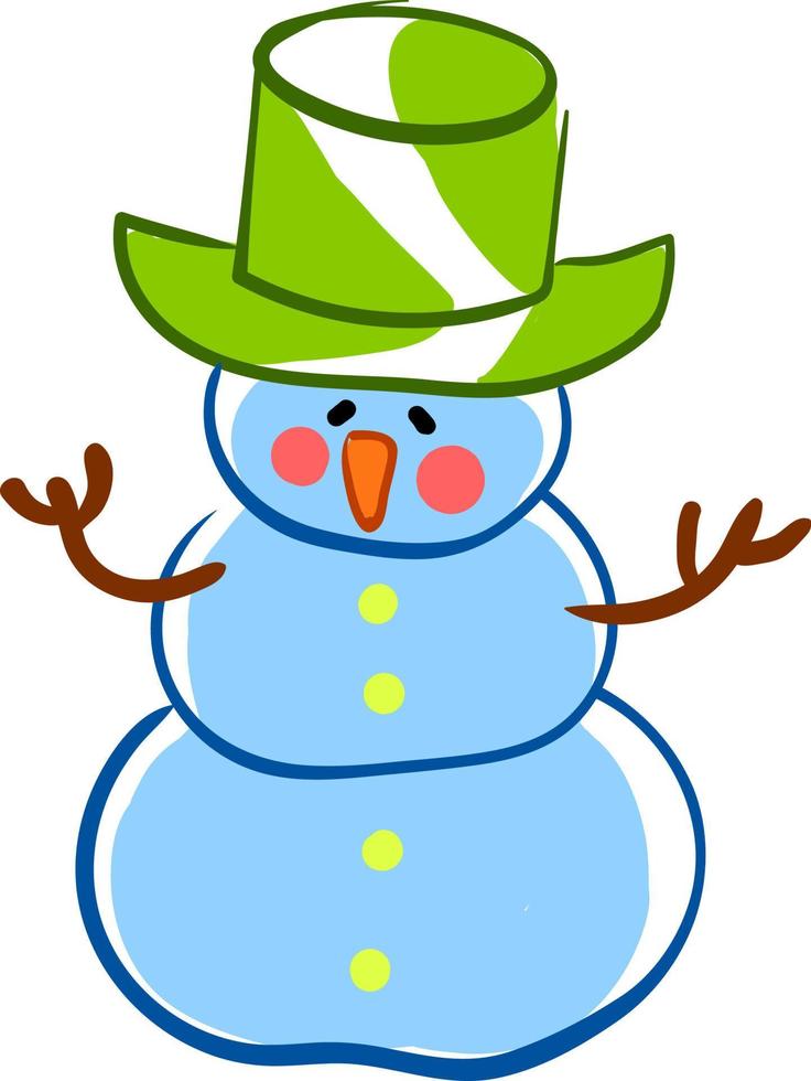 Snowman with hat, illustration, vector on white background.