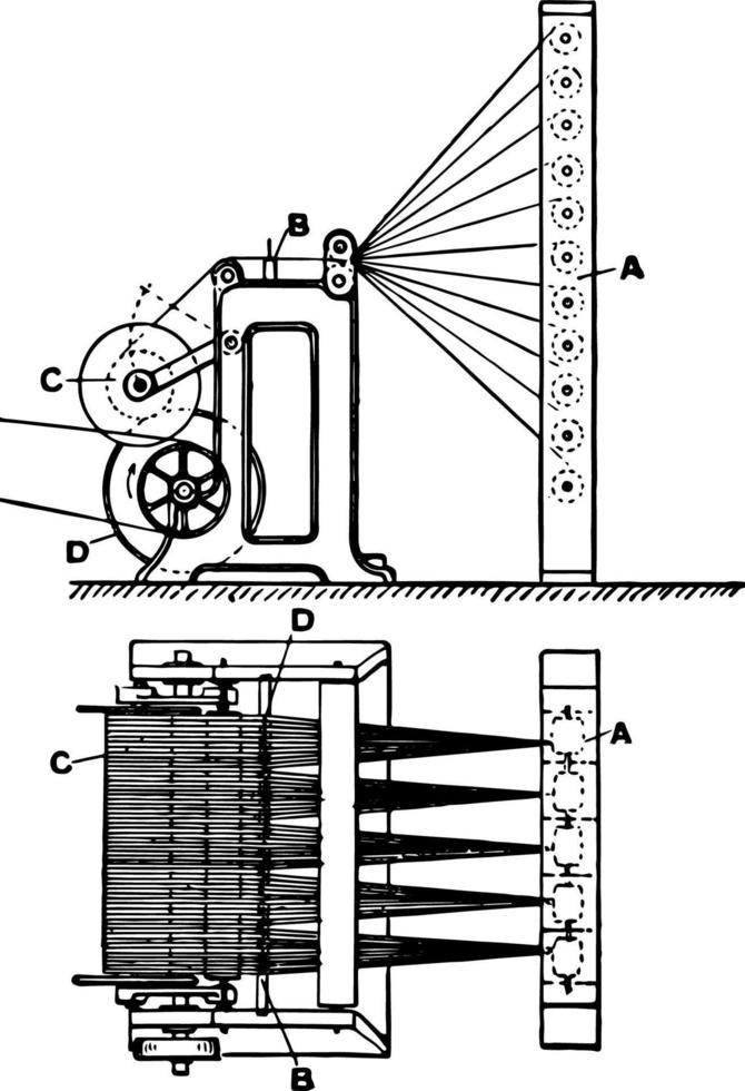 Beam Warping Machine, vintage illustration. vector