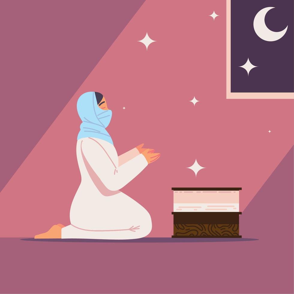 praying woman muslim culture vector