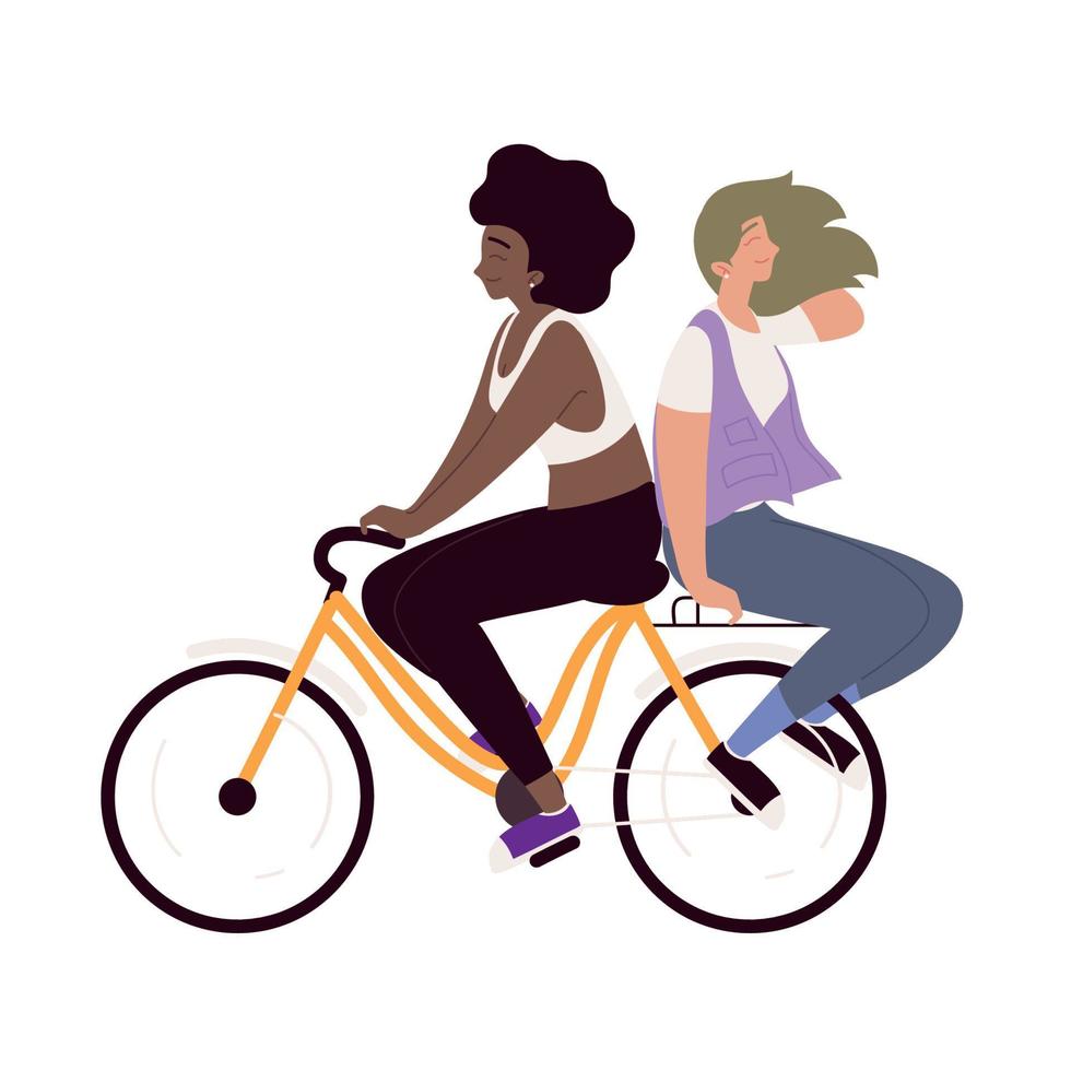 young women riding a bike vector