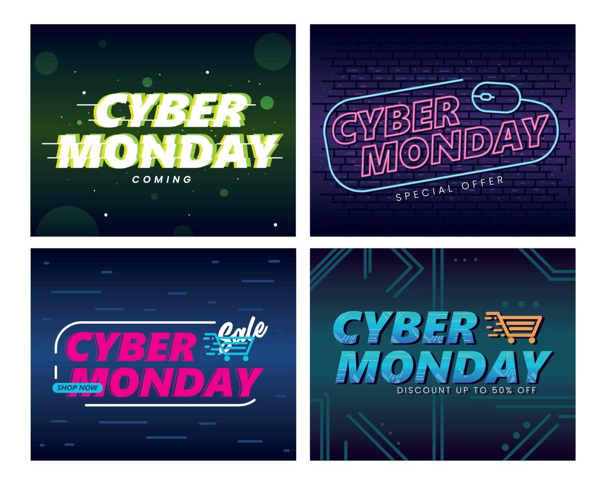 set of cyber monday vector
