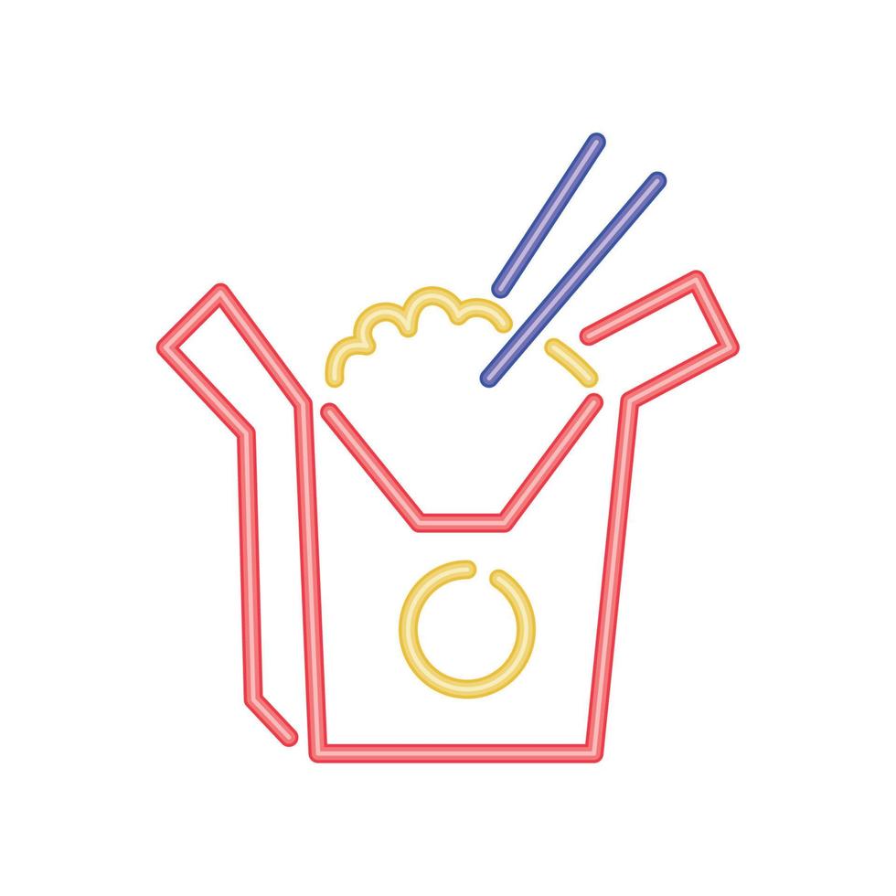 noodles in box, neon food vector