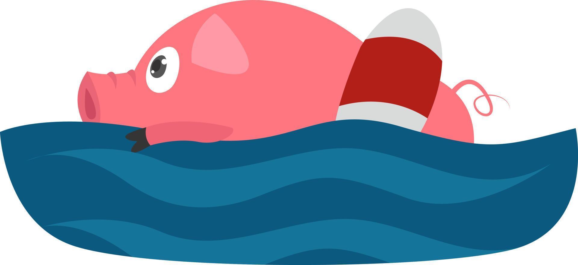 Pig in the sea, illustration, vector on white background