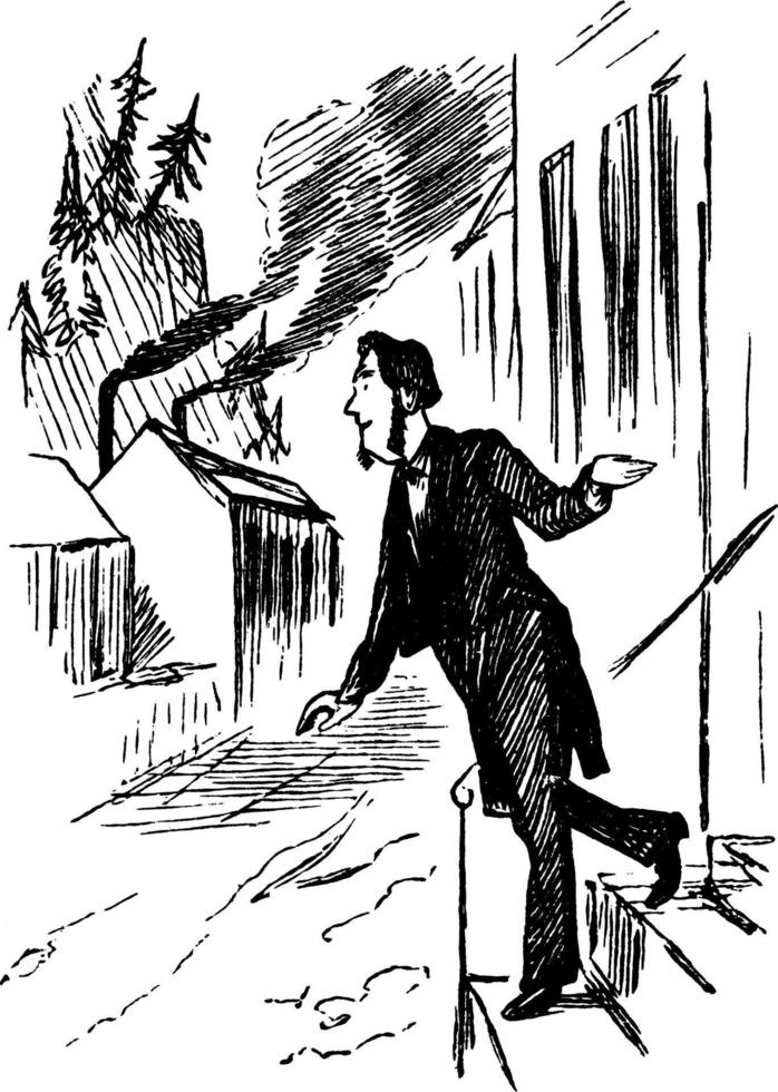 hombre bajando escaleras, ilustración vintage vector