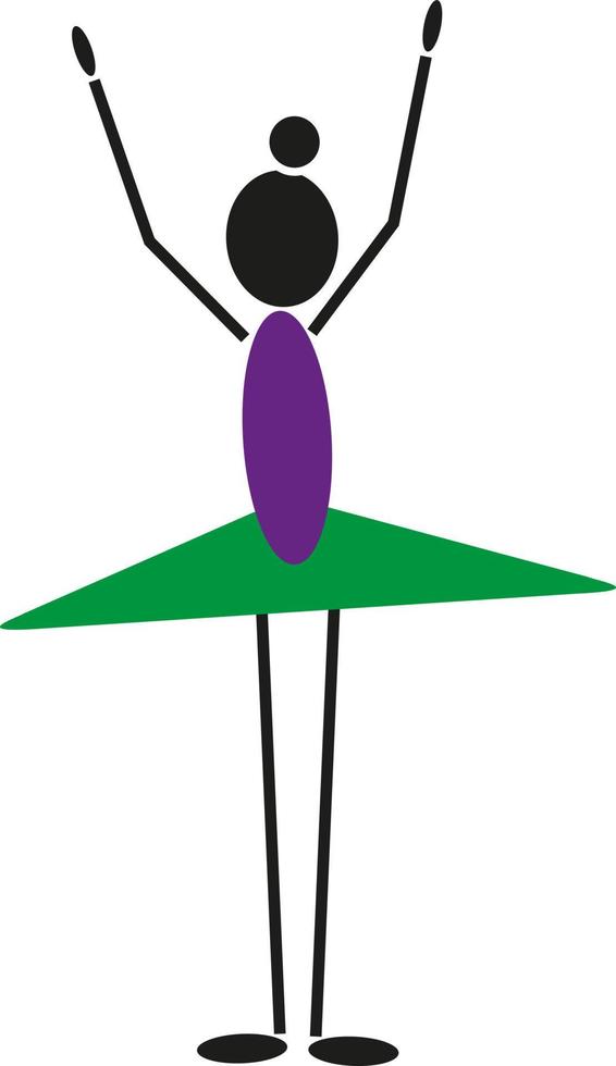 Ballerina in purple and green dress, illustration, vector on a white background.