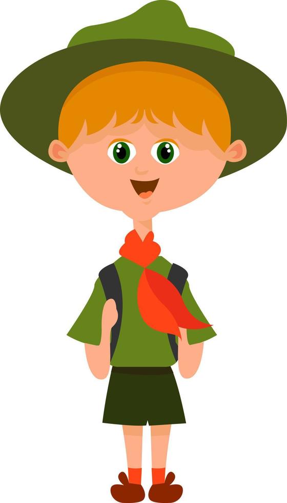 Scout boy, illustration, vector on white background.