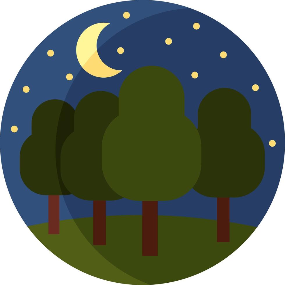 bosque por la noche, icono de ilustración, vector sobre fondo blanco