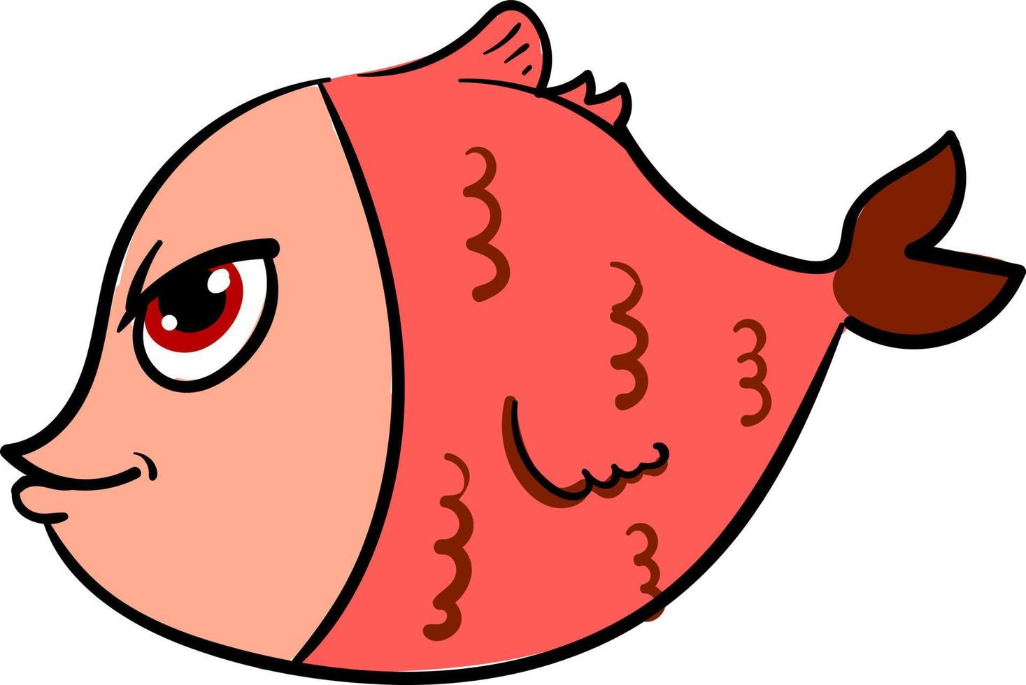 Angry fat fish, illustration, vector on white background
