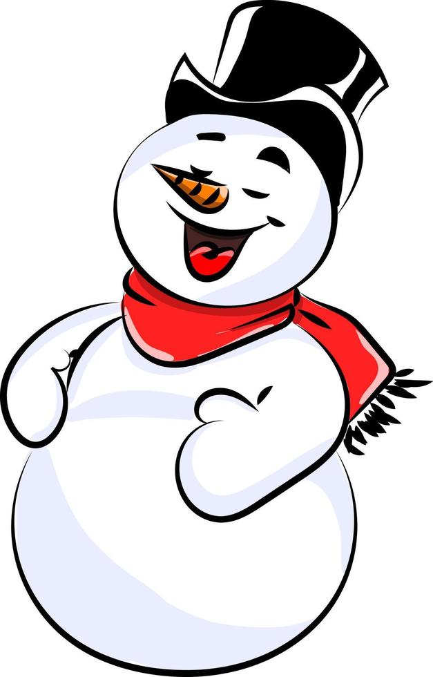 Happy snowman, illustration, vector on white background.