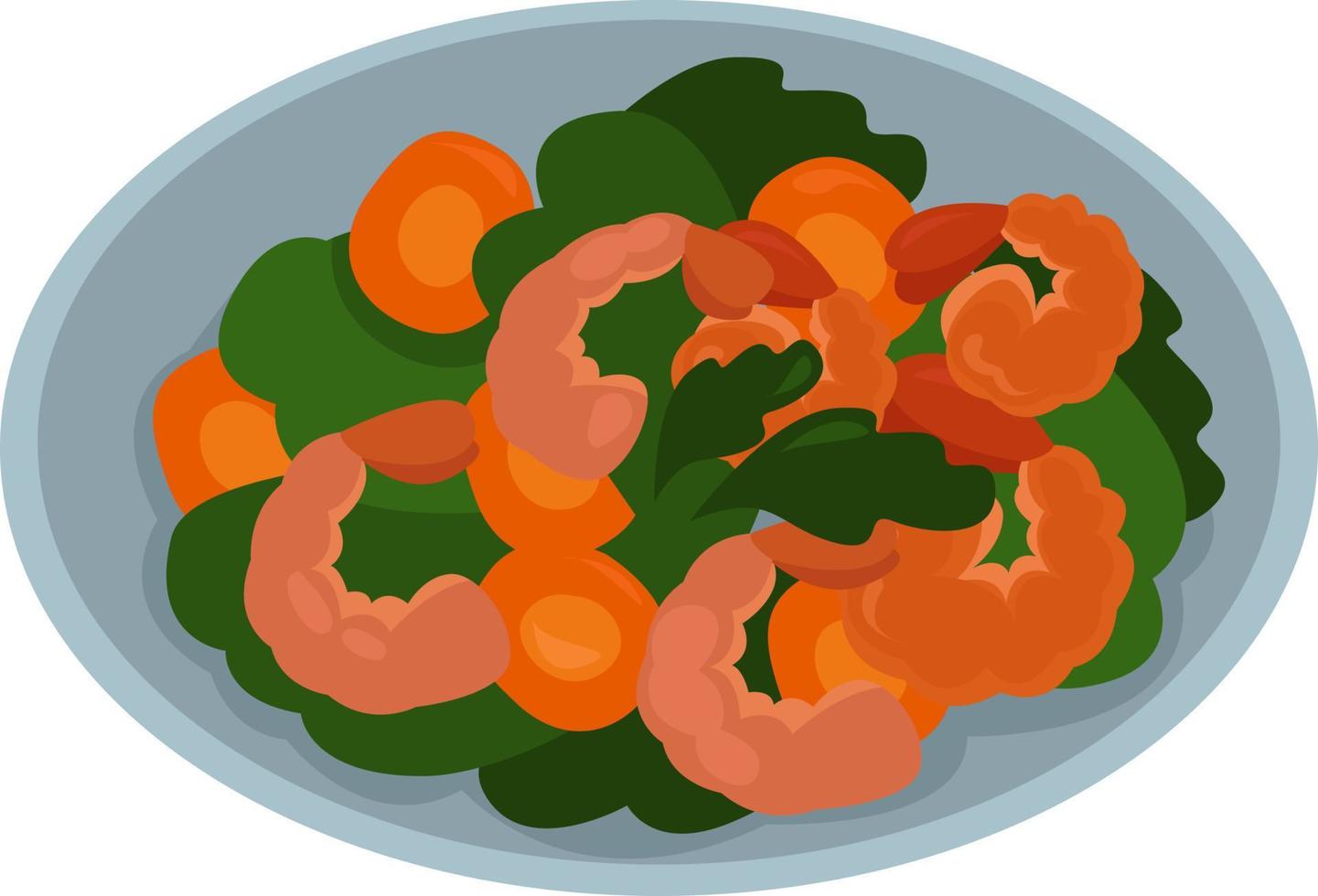 ensalada de camarones, ilustración, vector sobre fondo blanco.