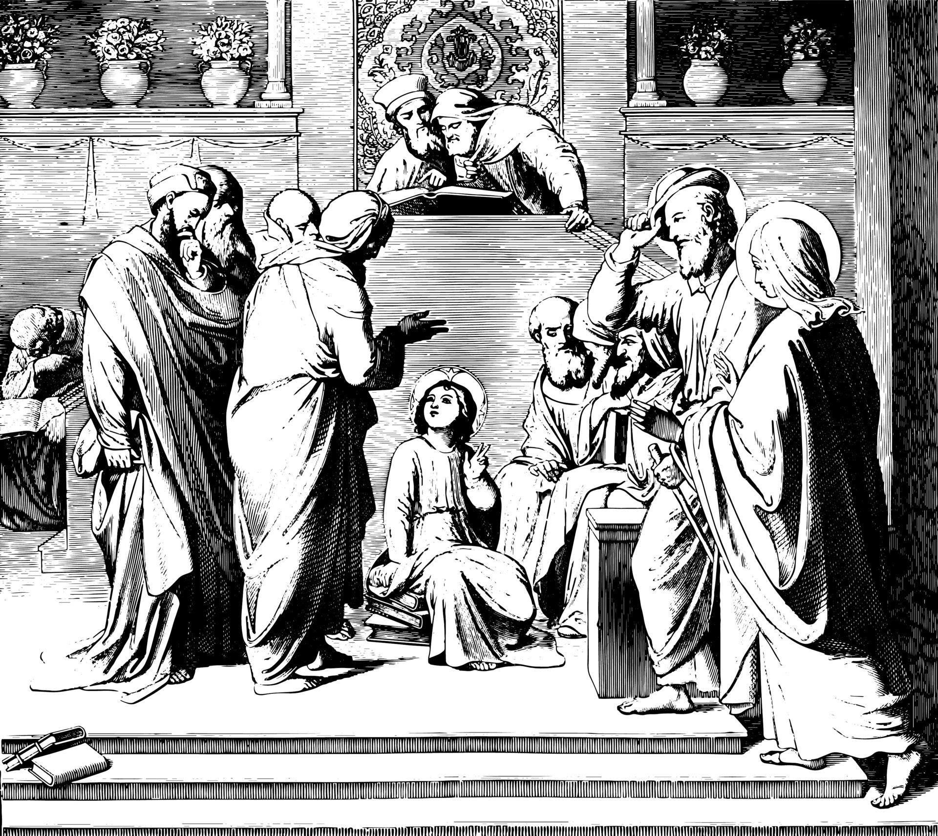 cristo en el templo es una pintura de johann overbeck, grabado antiguo ...