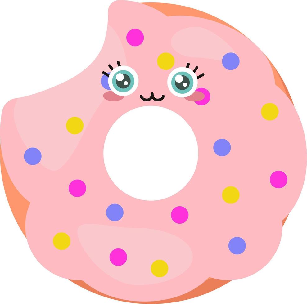 Cute pink donut, illustration, vector on a white background.