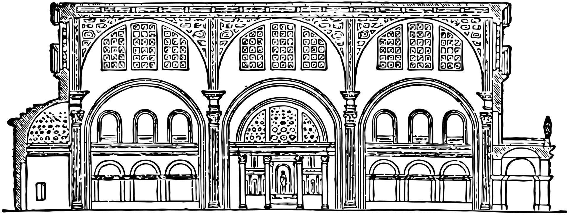 Basilica of Constantine, Section of the Basilica of Maxentius, vintage engraving. vector