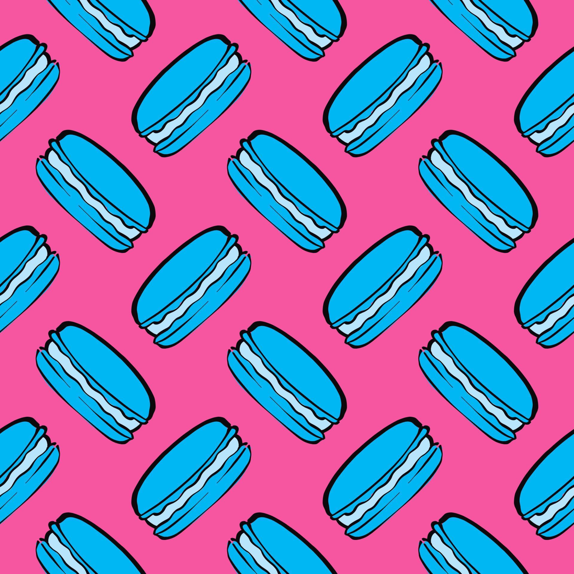 Blue macarons,seamless pattern on hot pink background. 13818187 Vector