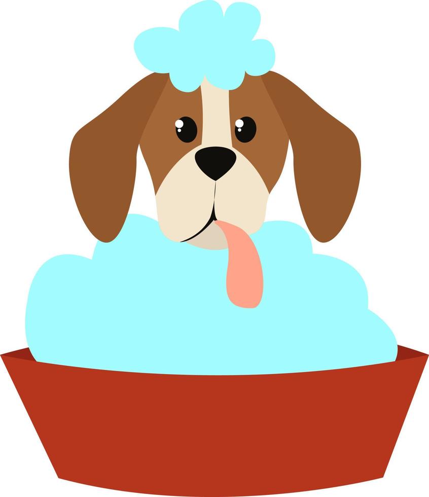 Perro bañándose, ilustración, vector sobre fondo blanco.