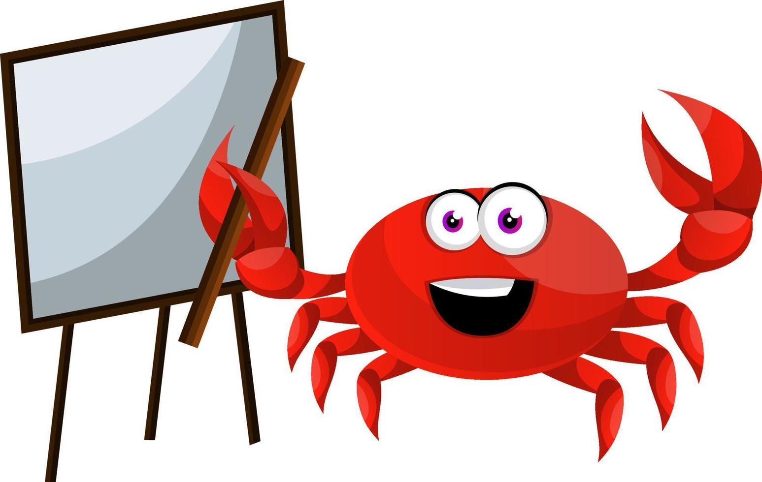 Crab with blackboard, illustration, vector on white background.