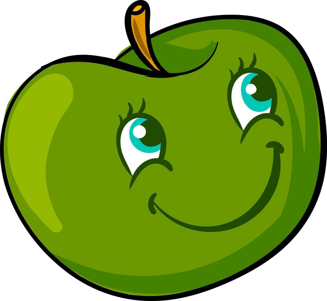 Happy green apple, illustration, vector on white background