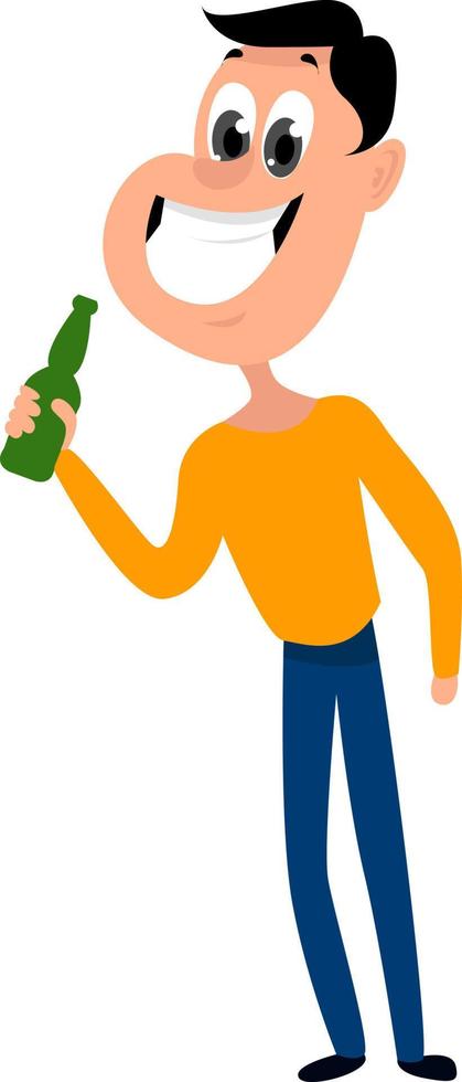 Man with bottle of beer , illustration, vector on white background