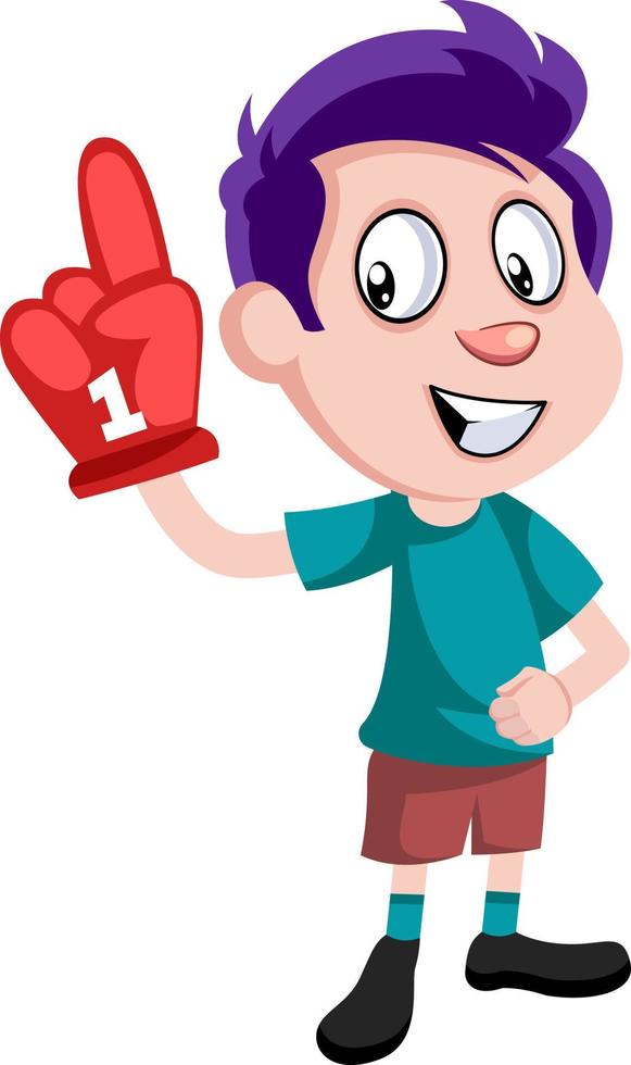 Boy with big glove, illustration, vector on white background.