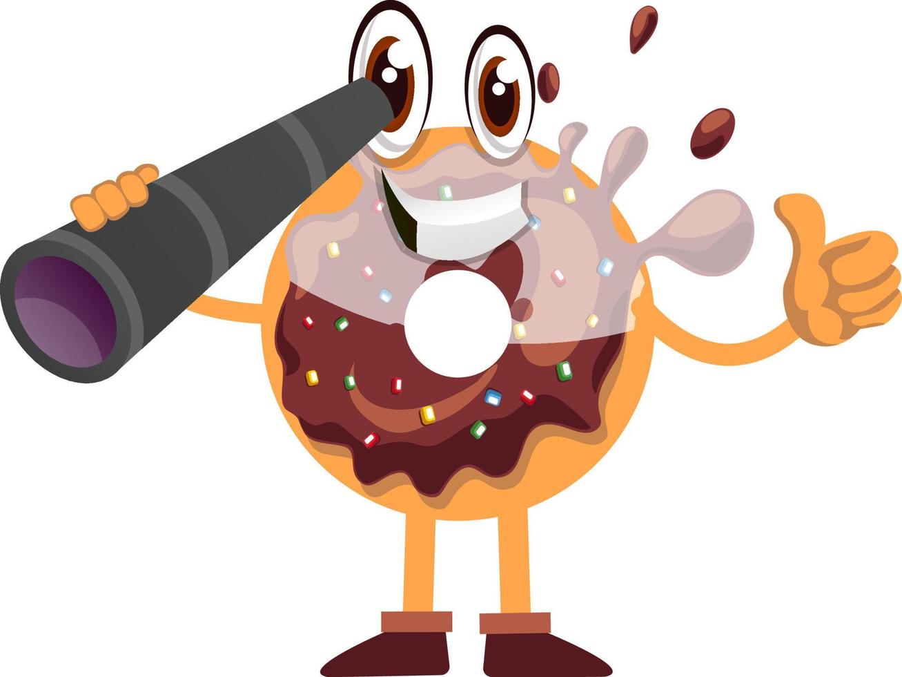 donut con telescopio, ilustración, vector sobre fondo blanco.