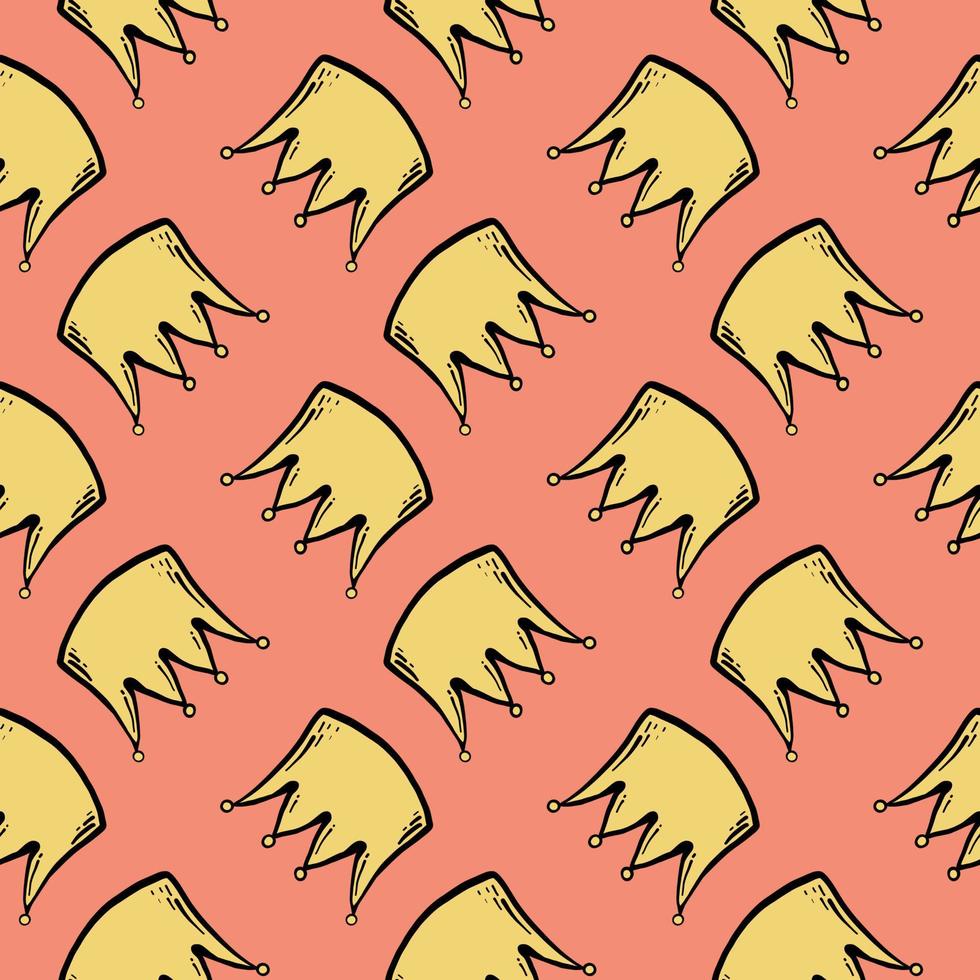 Golden crown, seamless pattern on orange background. vector