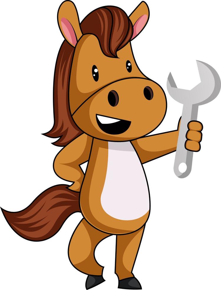 Horse with wrench, illustration, vector on white background.