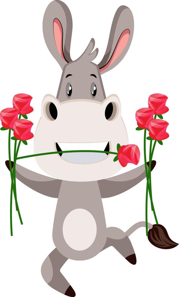 burro con flores, ilustración, vector sobre fondo blanco.