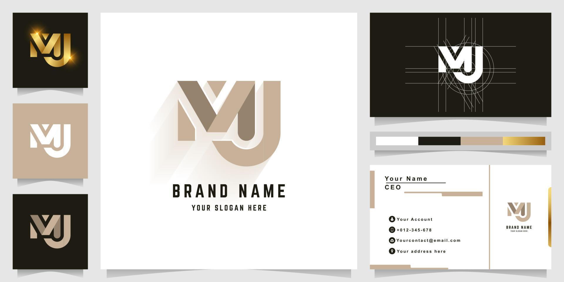 Letter MJ or MU monogram logo with business card design vector