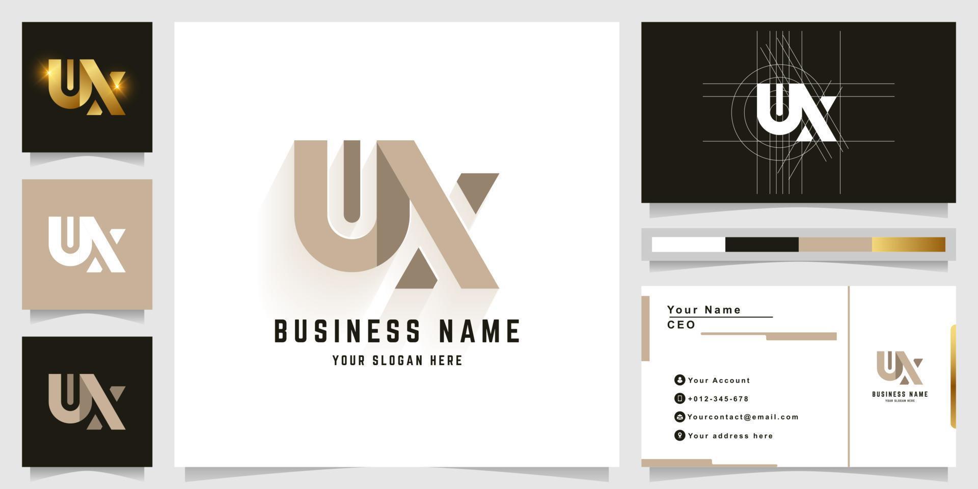 Letter UX or NX monogram logo with business card design vector