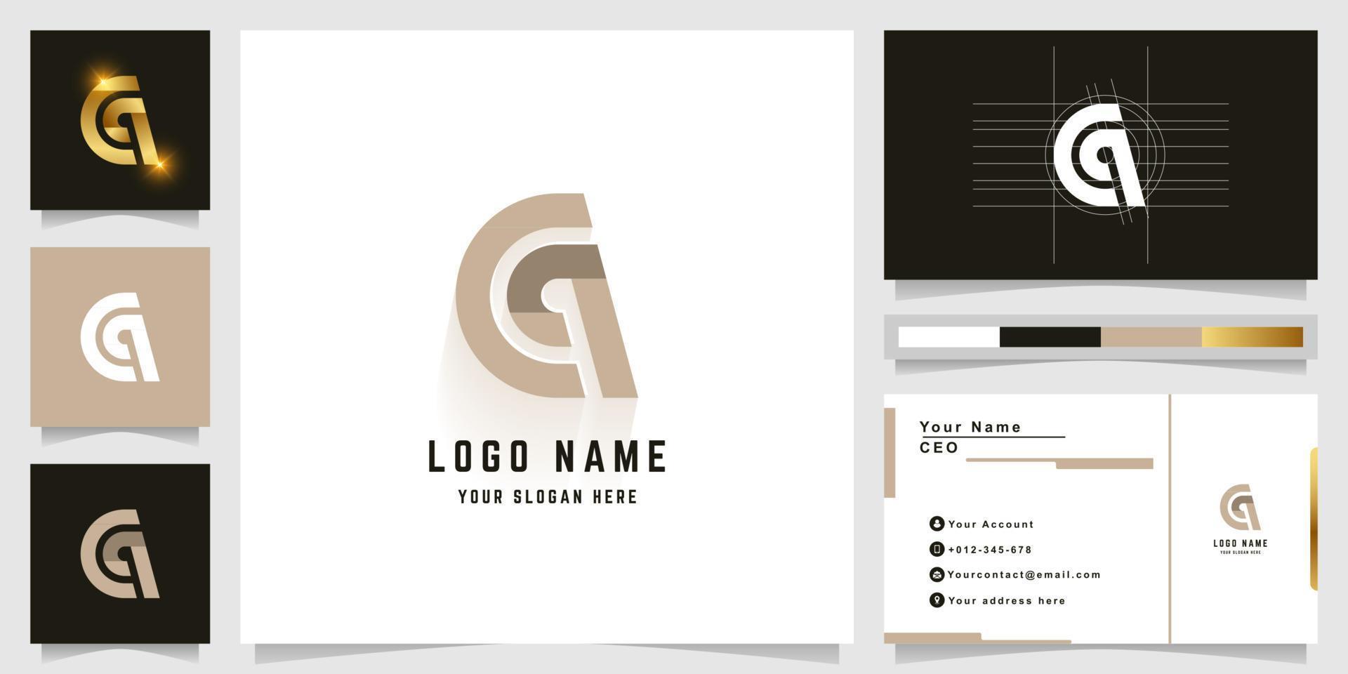 Letter Cq or Ga monogram logo with business card design vector