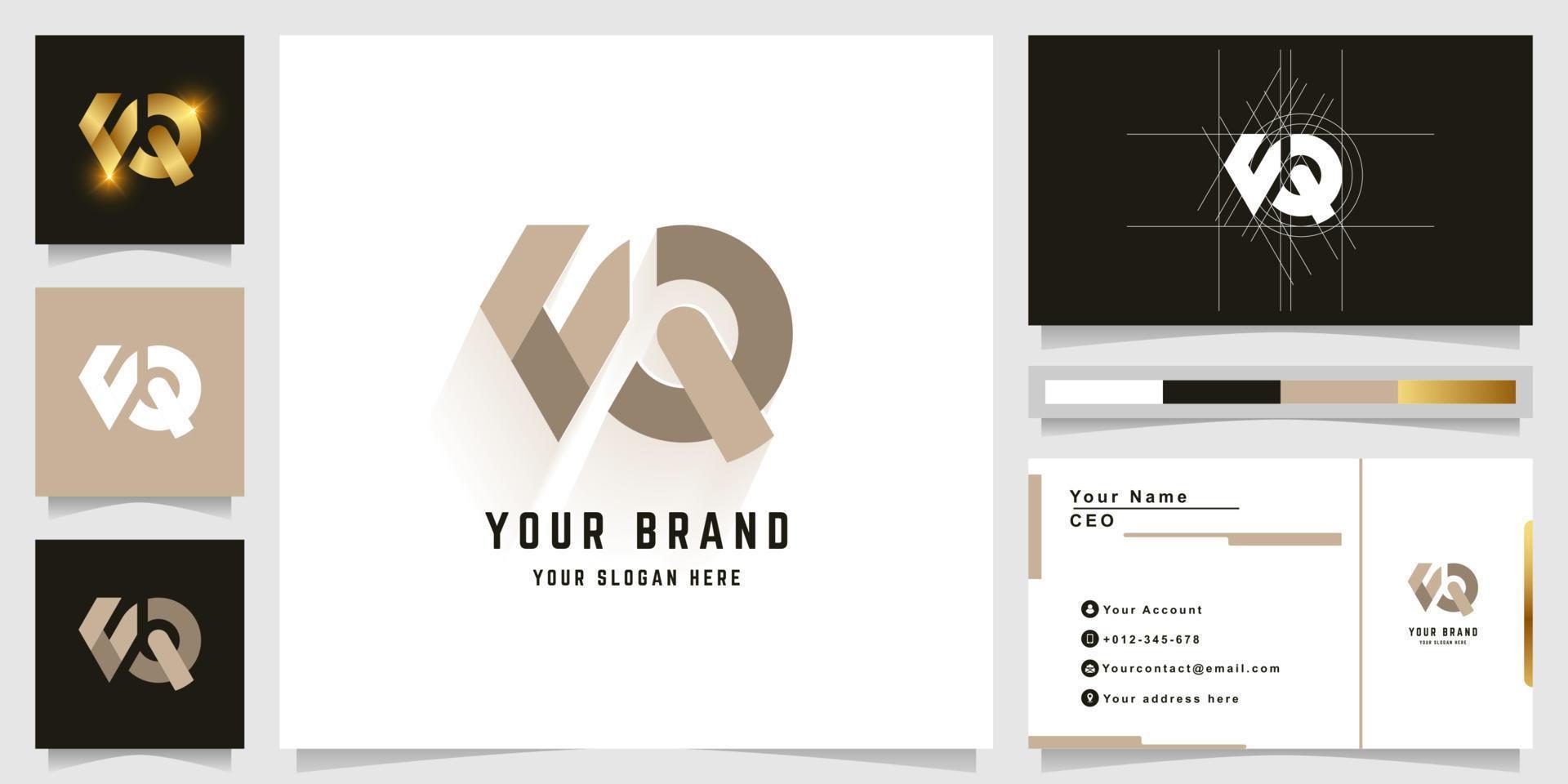 Letter VQ or NR monogram logo with business card design vector