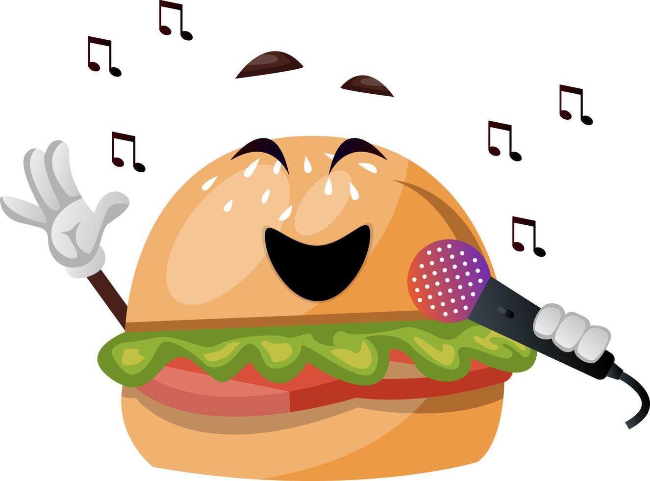 Burger with microphone, illustration, vector on white background.