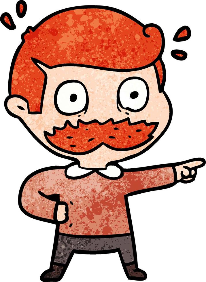 Retro grunge texture cartoon man with mustache shocked vector