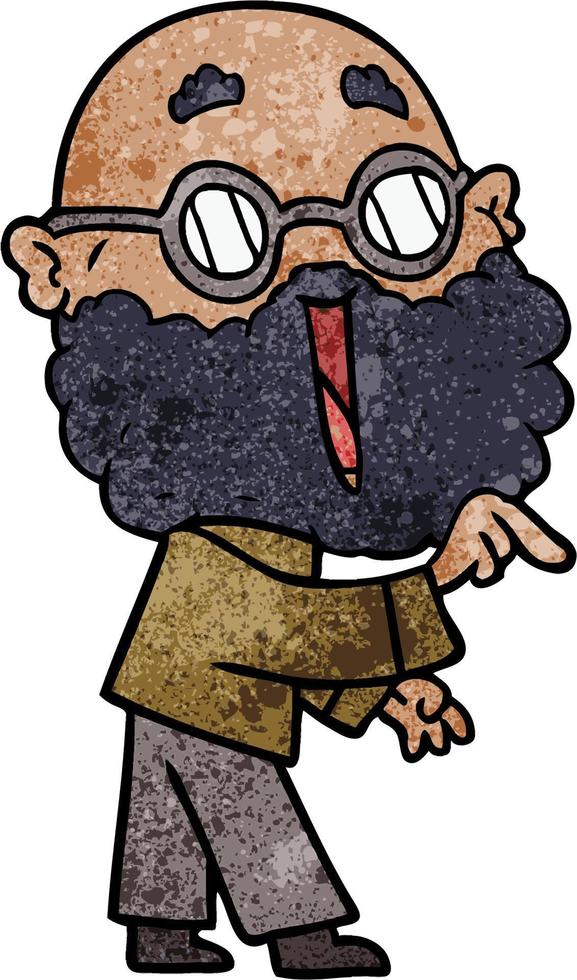 Retro grunge texture cartoon man with beard wearing glasses vector