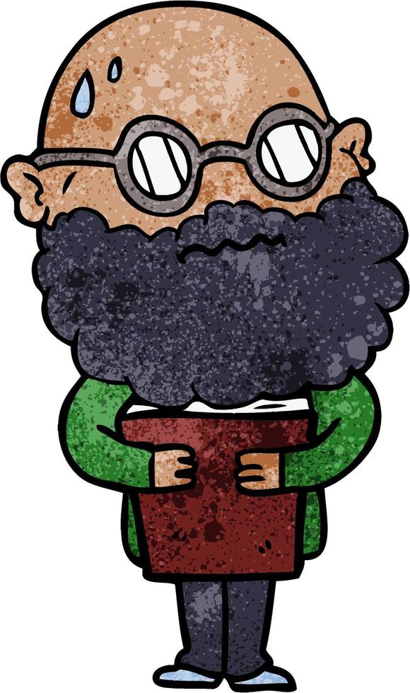 Retro grunge texture cartoon man with beard wearing glasses vector