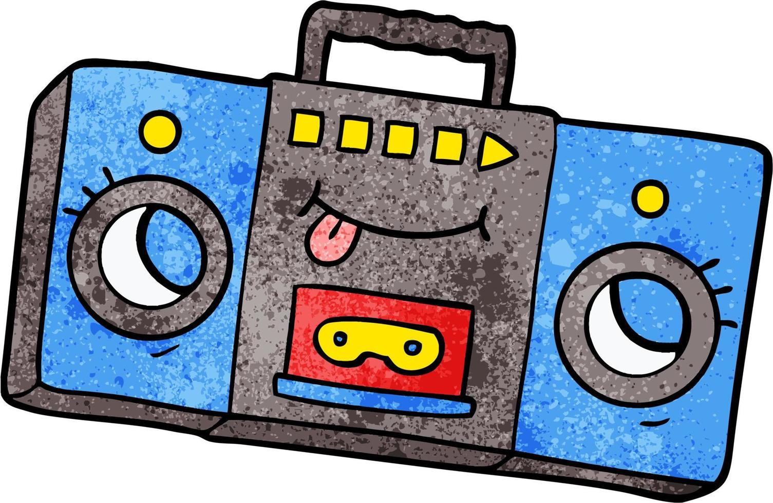 Retro grunge texture cartoon cute cassette player vector