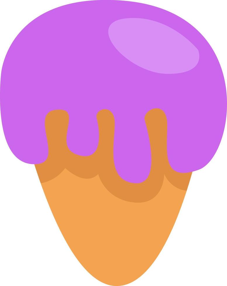 Purple ice cream in cone, illustration, vector on a white background