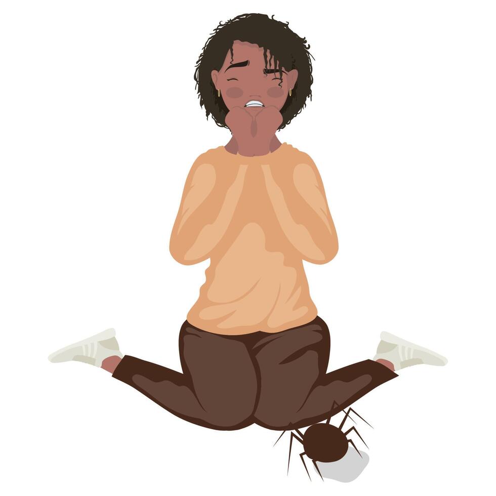 afro woman with arachnophobia vector