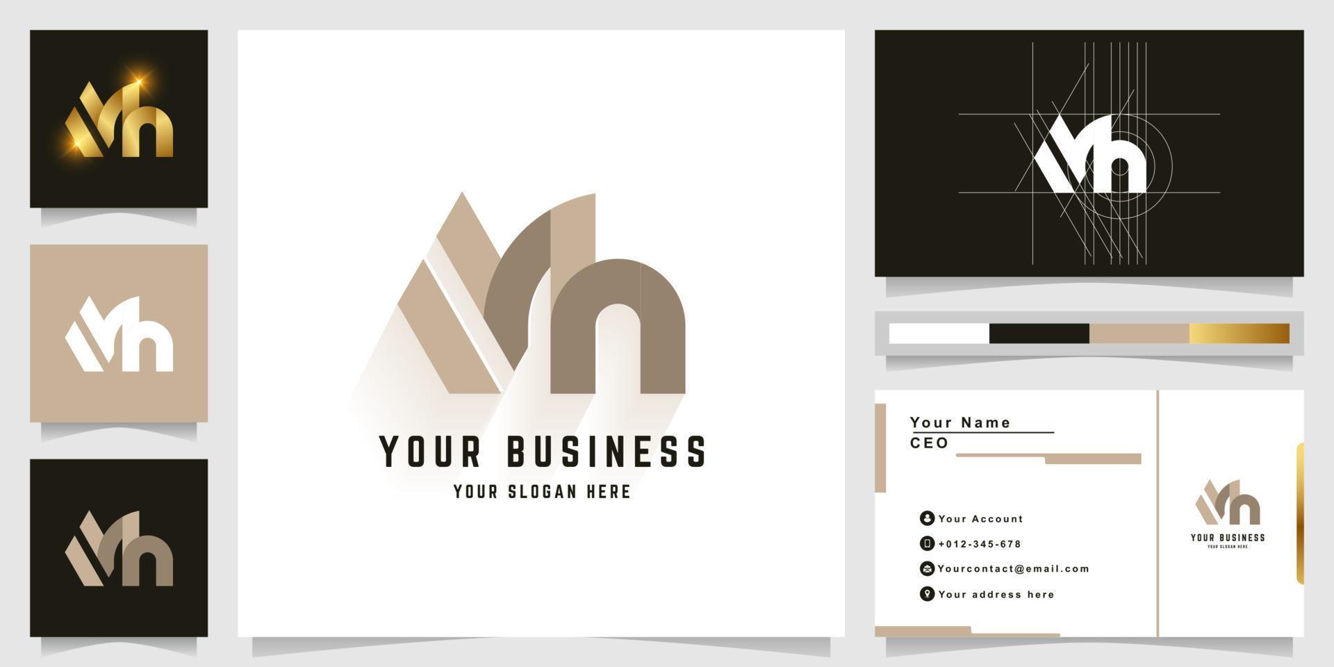 Letter Mh or Mn monogram logo with business card design vector