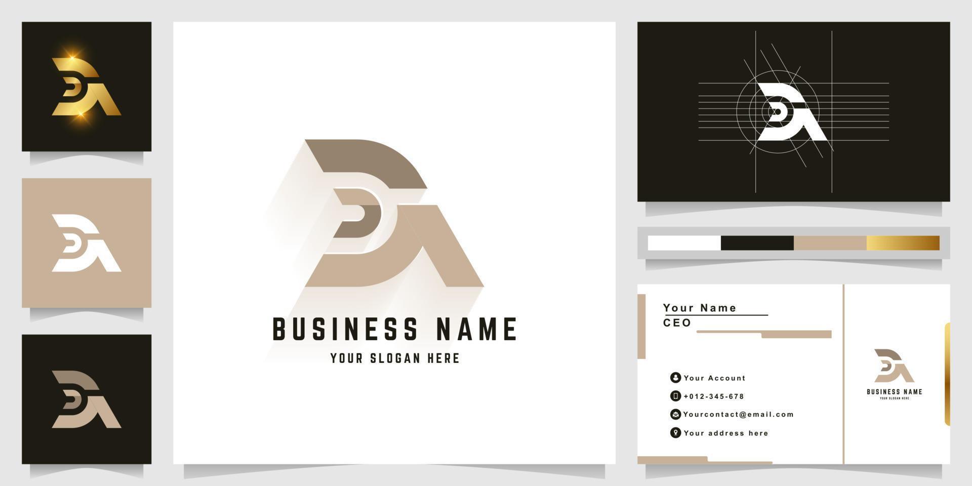 Letter DA or DN monogram logo with business card design vector